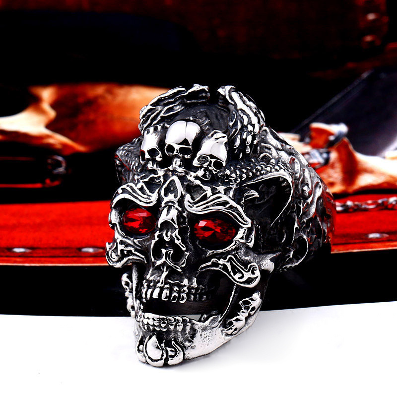 Hiphop Jewelry Stainless Steel Men's Skull Rings, Gothic Skull Ring Eyes Mens Ring Vintage Jewelry