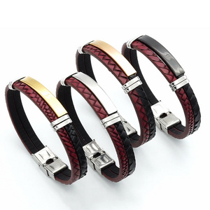 Unisex Leather Bracelet Set, Men Bangle Bracelets Leather And Stainless Steel