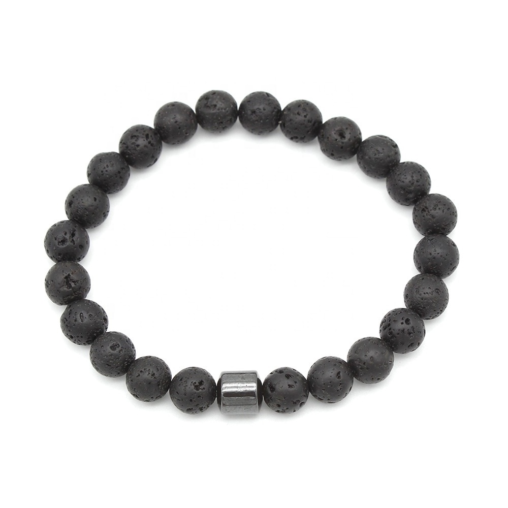 Black Lava Bead Power Bracelet Health Magnets Beaded Bangle 8Mm Female Jewelry