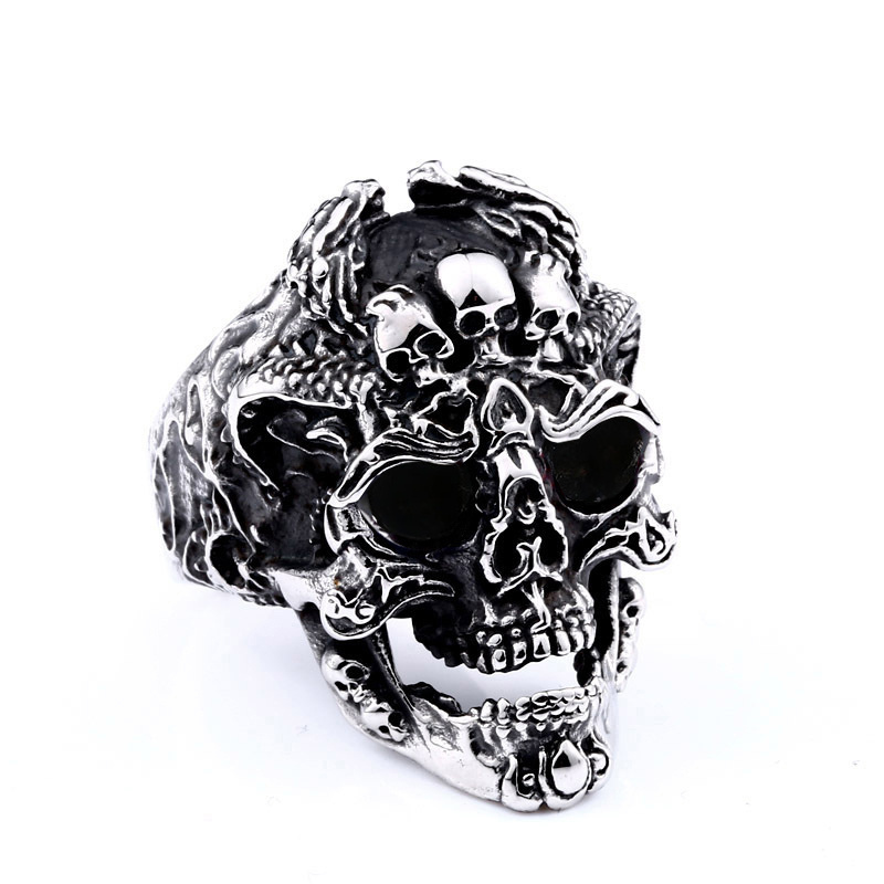 Hiphop Jewelry Stainless Steel Men's Skull Rings, Gothic Skull Ring Eyes Mens Ring Vintage Jewelry