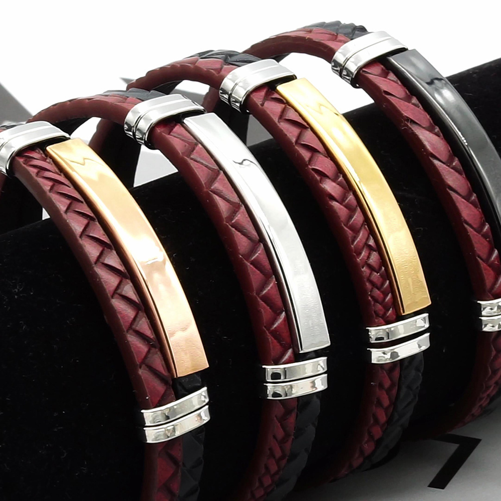 Unisex Leather Bracelet Set, Men Bangle Bracelets Leather And Stainless Steel