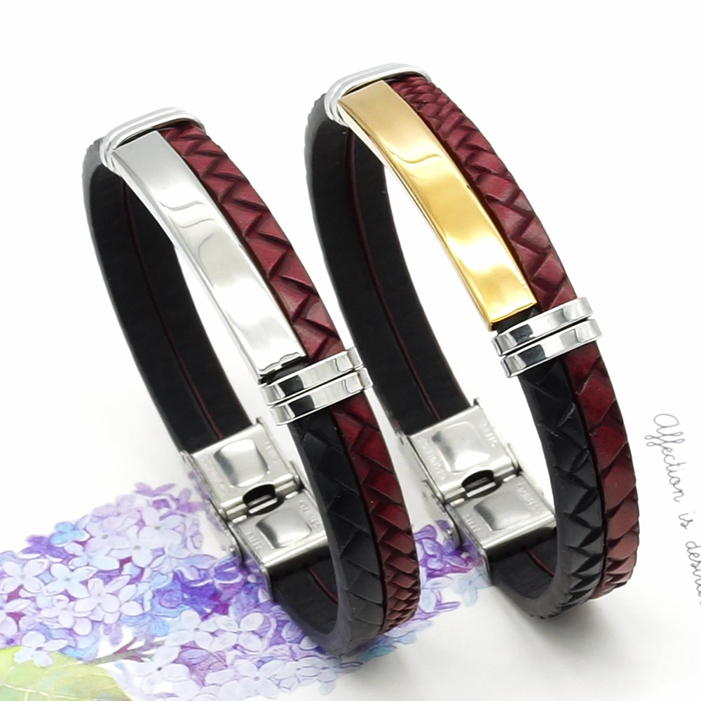 Unisex Leather Bracelet Set, Men Bangle Bracelets Leather And Stainless Steel