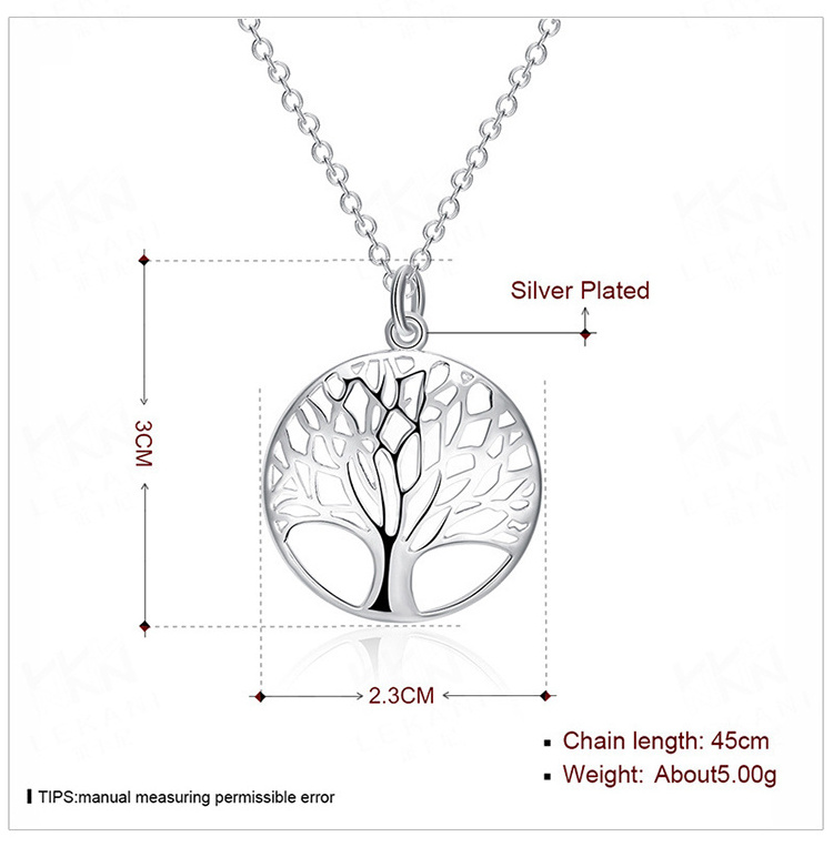 Female 925 Silver Tree Of Life Pendant Necklace Jewelry