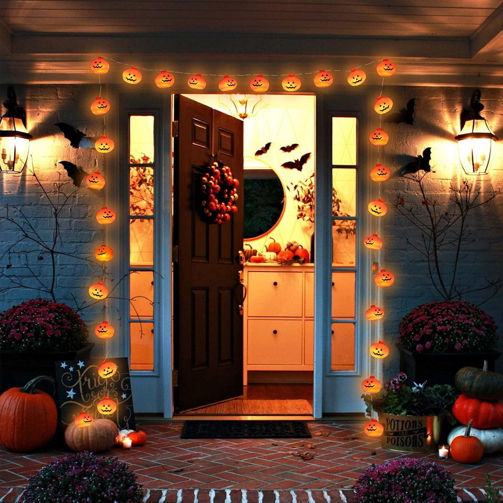 Led Halloween Light String Large Pumpkin Ghost Festival Decoration Battery Light Smiley Face Double Sided Pumpkin Festival Light