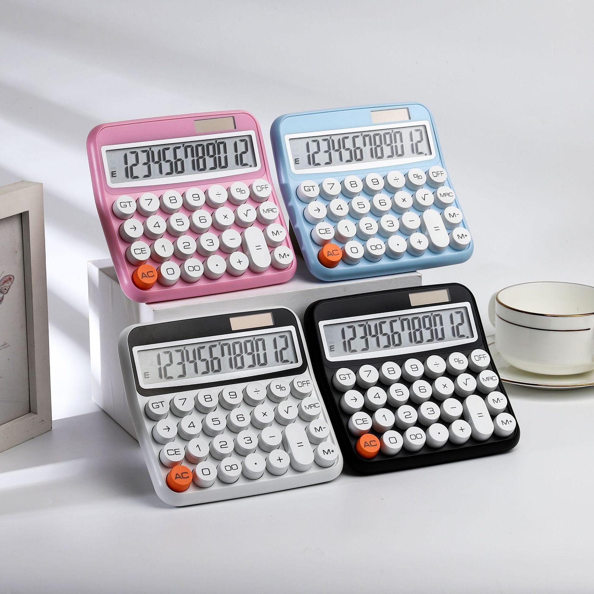 12 Digits Electronic Calculator White  Dual Power Calculator Office Financial Basic Desk Calculator Pink And Blue