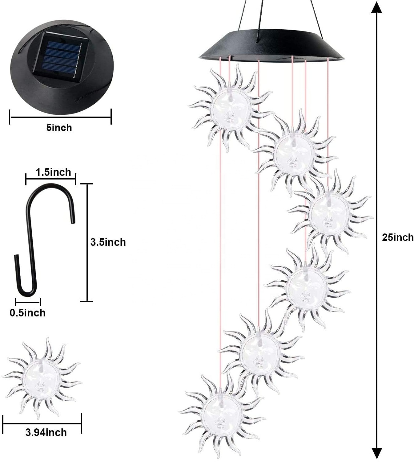 LED Hanging Wind Chime with Hook Solar Powered and USB Charging Outdoor Yard Patio garden solar light decorative