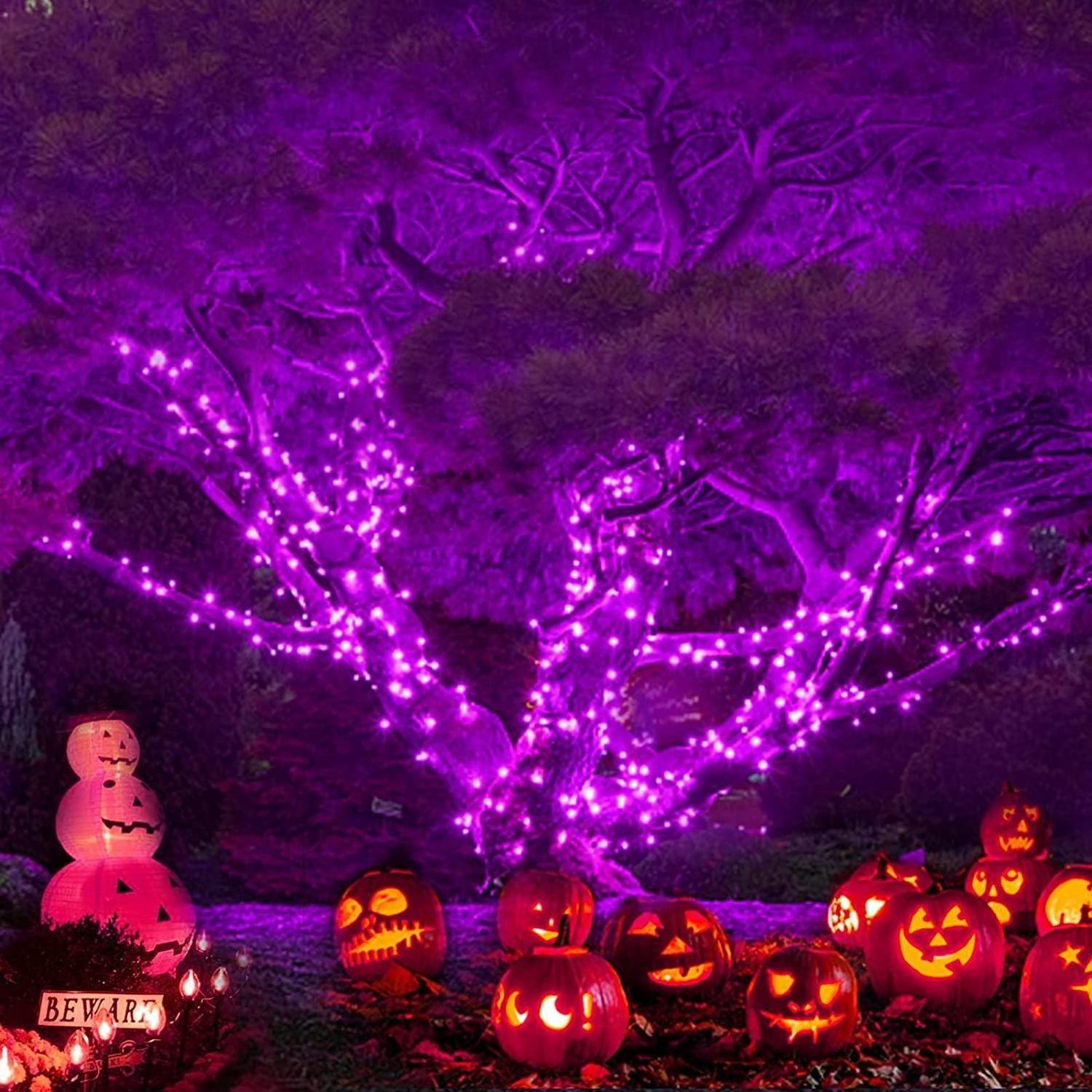 200LED 65.6Ft Timer Battery Operated with Remote 8 Modes fairy lights Yard Garden Decoration Purple Halloween String Lights