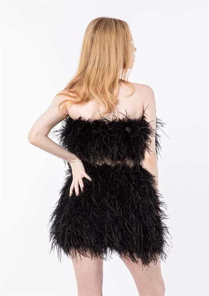 kingyoung hot new design sexy ostrich feathers OFF SHOULDER feather wrap top and skirts