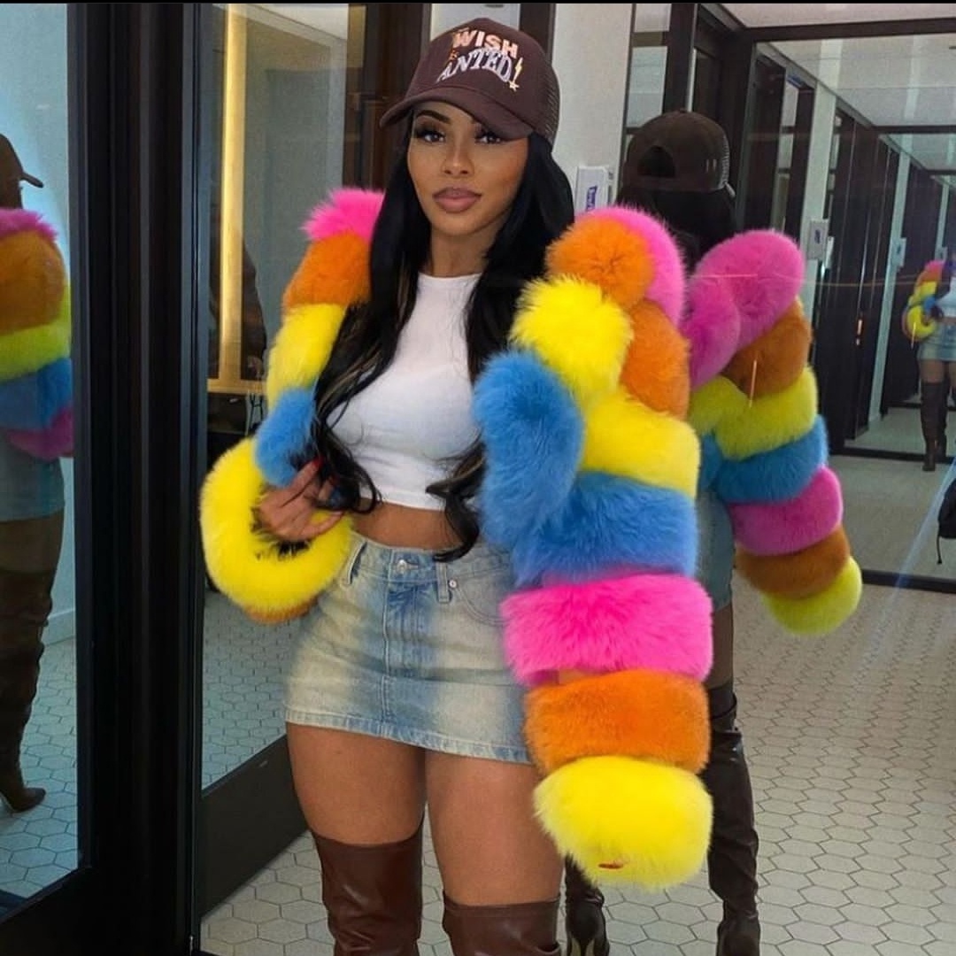 KY Custom Wholesale Winter Genuine  Fur Coat Women Cropped Plus Size Luxury Lady Colorful Full Sleeve Coat for Women