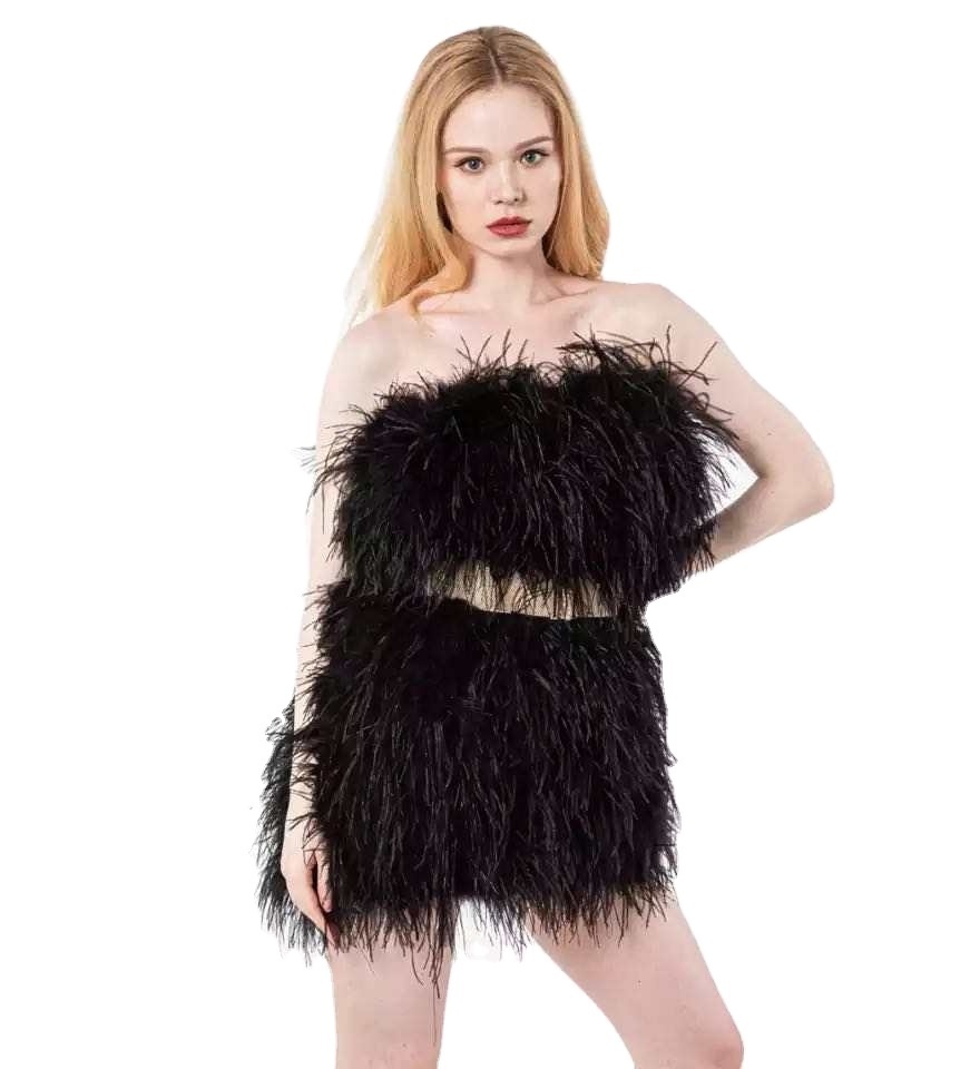 kingyoung hot new design sexy ostrich feathers OFF SHOULDER feather wrap top and skirts