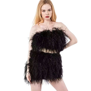 kingyoung hot new design sexy ostrich feathers OFF SHOULDER feather wrap top and skirts