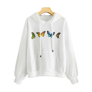 ky white wholesale OEM private label hoodies good quality french terry butterfly 3D print lady women hoodie 2019