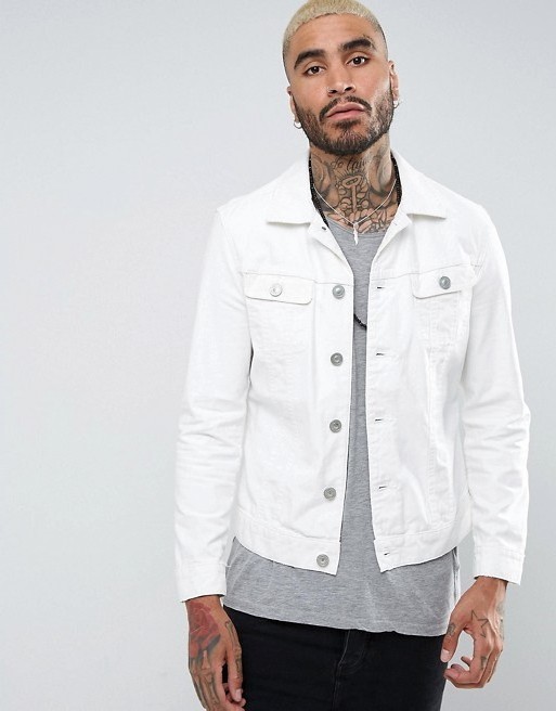 KY OEM white manufacturer men classic point collar fashion 100% cotton denim white jean jacket