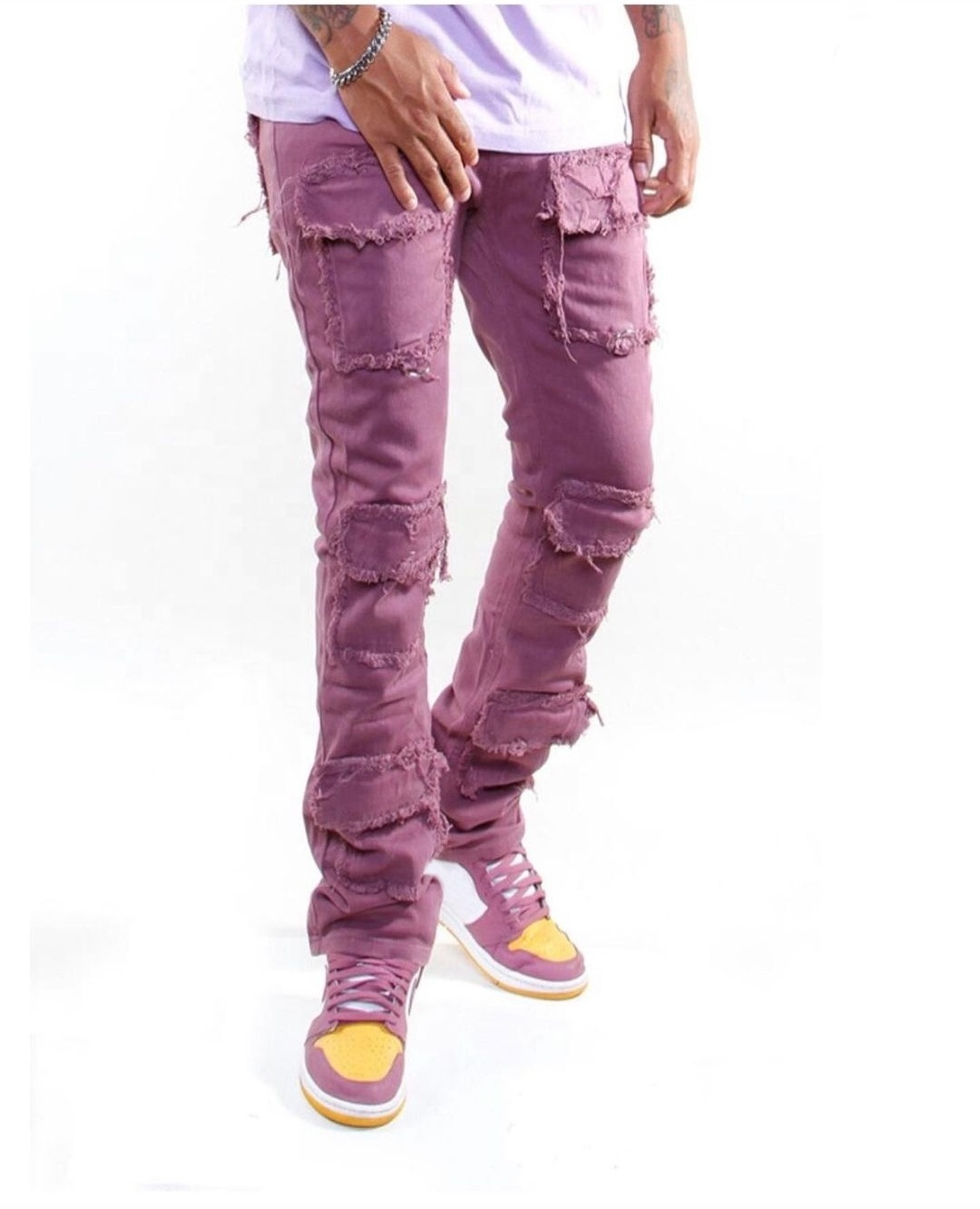 KY Wholesale Custom Denim Jeans Manufacturer Stacked Denim Jeans Men Flared Denim Men Plain Men Distressed Jeans