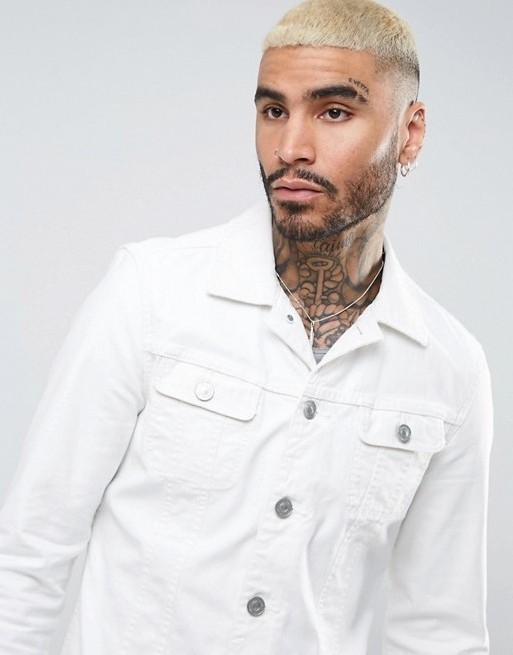 KY OEM white manufacturer men classic point collar fashion 100% cotton denim white jean jacket