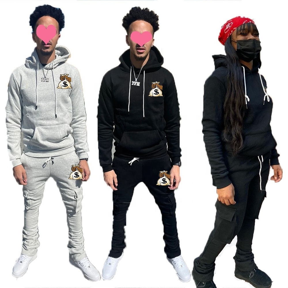 KY New Stacked Joggers Set Unisex Sweat Suits Women and Men Custom Stacked Jogger Set Cargo Joggers Stacked Pants Sweatsuit