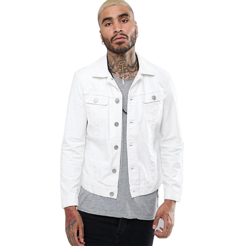 KY OEM white manufacturer men classic point collar fashion 100% cotton denim white jean jacket