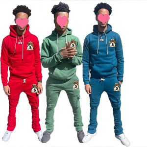 KY New Design Street Wear  Embroidery Stacked Custom Cargo Pants and Hoodie Men Sets Flare Joggers Suits