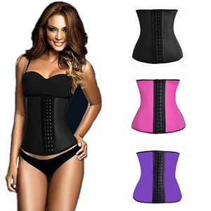 Faja Corset 3 hooks Latex Waist Trainer with 9 steel bones entrenador de cintura colombian shapewear