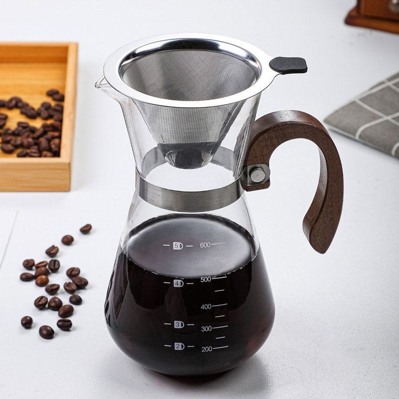 Pour Over Coffee Maker Removable Mesh Filter Hand Coffee Dripper Brewer Pot Cold Brew Iced Coffee Maker