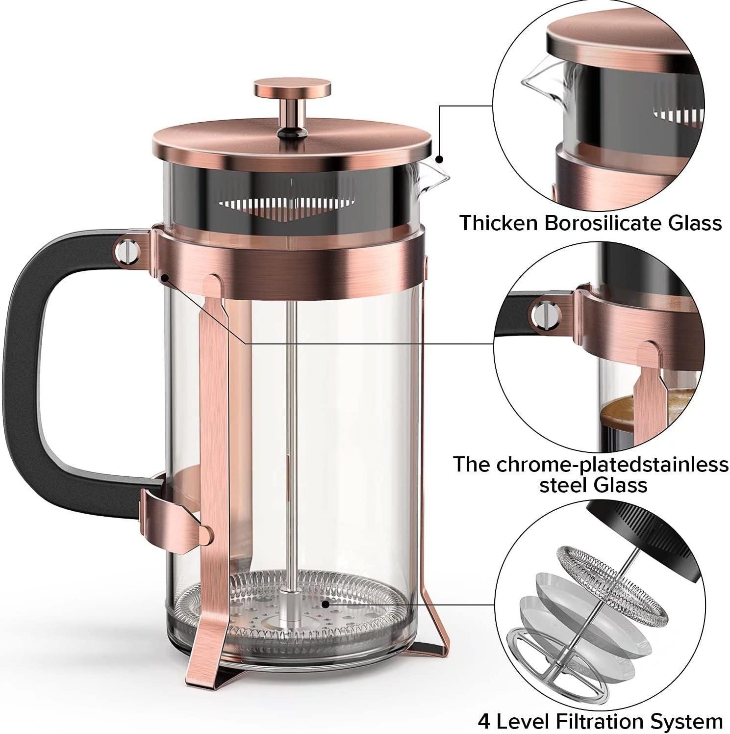 Kingze 34 oz French Press Plunger Glass Copper Espresso Dripper Coffee Maker Pot Mug French Press Coffee