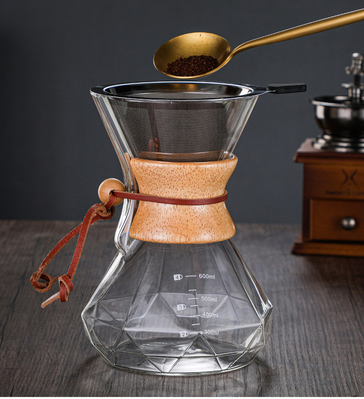 Kingze Ecoffee Wooden Collar Glass Pour Over Hand Dripper Pot 800ml Coffee Servers Portable Espresso Drip Coffee Maker