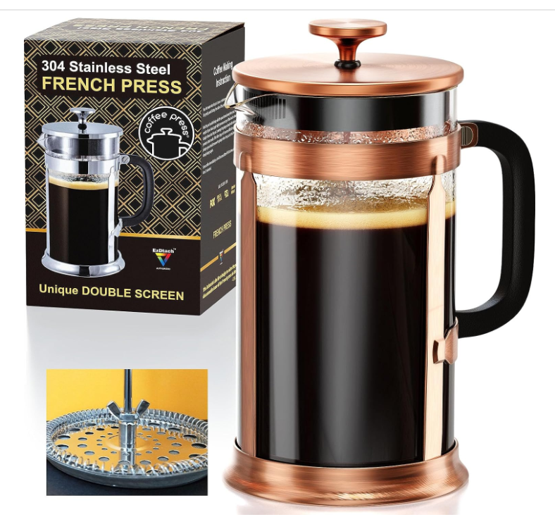 Kingze 34 oz French Press Plunger Glass Copper Espresso Dripper Coffee Maker Pot Mug French Press Coffee