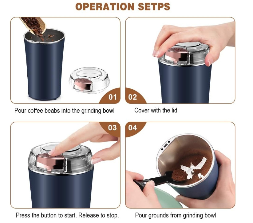 Kingze Custom Mini Small Electric Herb Grinder Machine Stainless Steel Coffee Bean Grinder Electric