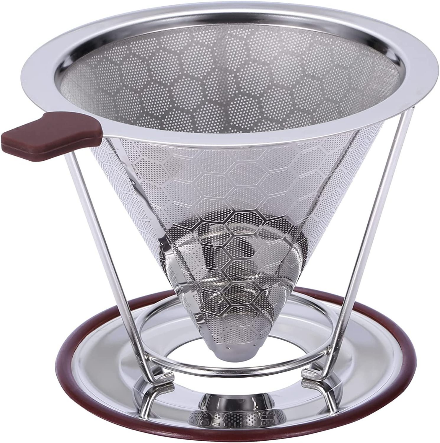 V 60 Style Stand Pour Over Coffee Dripper Coffee Maker Stainless Steel Slow Drip Reusable Metal Cone Coffee Filter