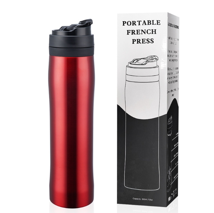 Kingze 2 in 1 French Press Travel Portable Sublimation Vacuum Plunger Mug Tea Coffee Press Bottle Thermos Coffee Kettle