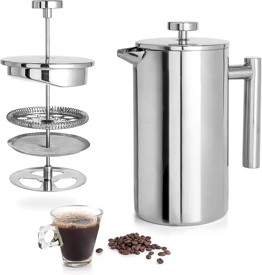 304 Grade Stainless Steel Insulated 34oz 1000ML French Coffee Pot Tea Press Coffee Maker with 2 Extra Screens