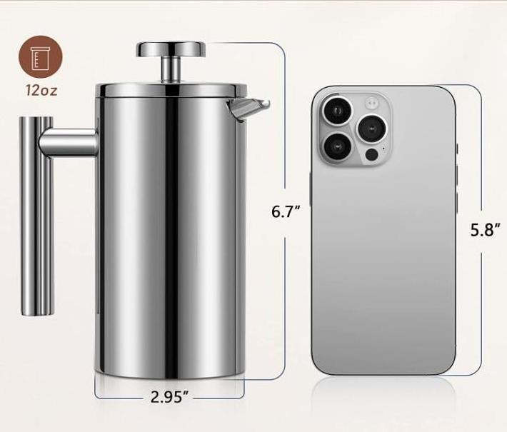 304 Grade Stainless Steel Insulated 34oz 1000ML French Coffee Pot Tea Press Coffee Maker with 2 Extra Screens