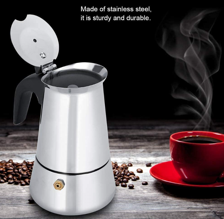 Stainless Steel Coffee Pot Manual Coffee Percolator Moka Italian Coffee 12 OZ Stovetop Camping Espresso Maker Moka Pot