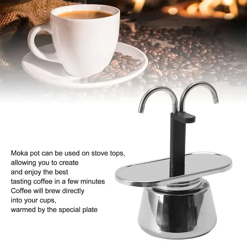 Stainless Steel Mocha Pot Coffee Pot Italian Espresso Double Valve Coffee Maker Moka Pot With 2 cups