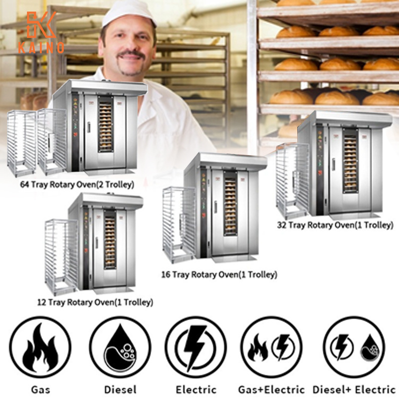 KAINO Commerical Baking Equipment Gas Diesel Electric 12  16  32  64 Trays Rotary Oven Bread Making Machine for Bakery