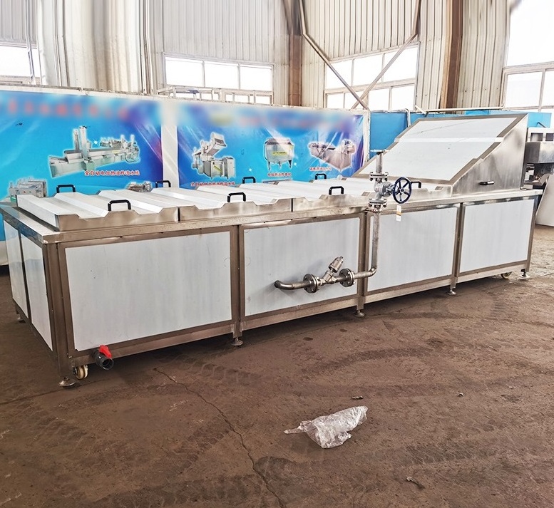 Commercial Continuous Automatic Potato Fruit Vegetable Meat Cooking Heating Steam  Blancher Blanching Machine