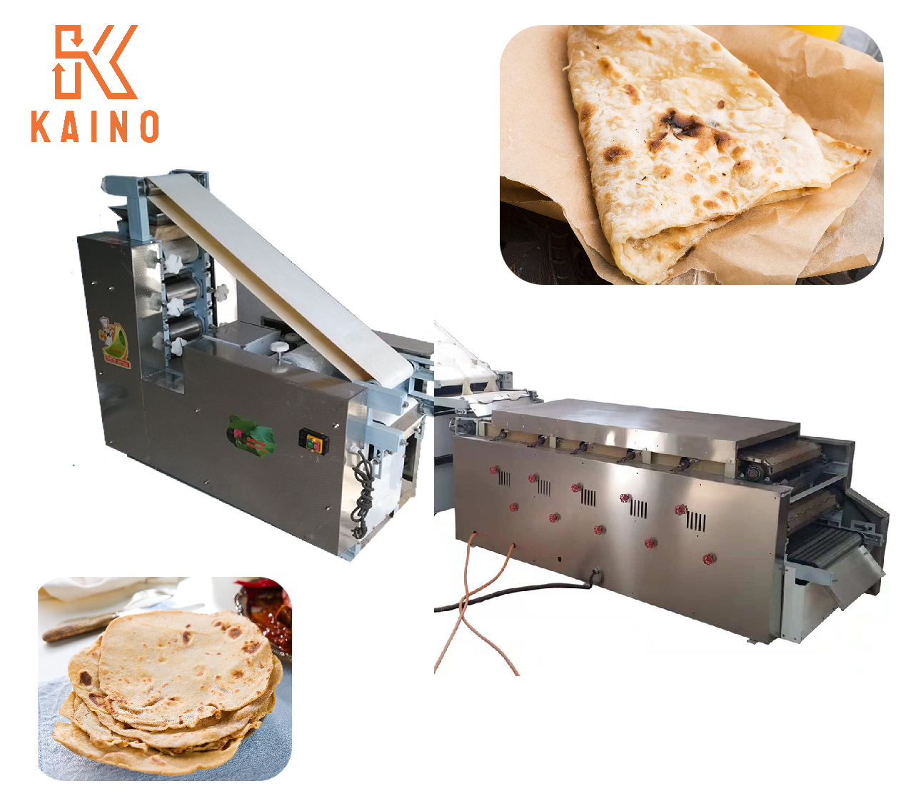 KAINO Bakery Equipment Horizontal Dough Mixer Tunnel Oven Arabic Bread Taco Pizza chapati Making Machine for small businesses