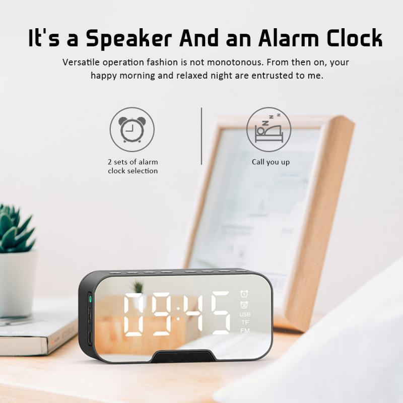 Portable G5 Speaker Super Bass Wireless Stereo Speakers Support TF AUX Mirror Alarm Clock