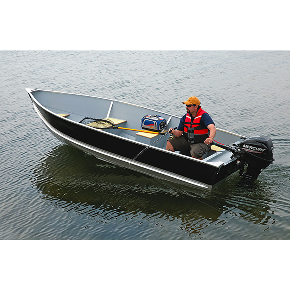 14ft V Bottom Black Aluminum Hull Work Boat Rowing Boat with Motor for River Fishing