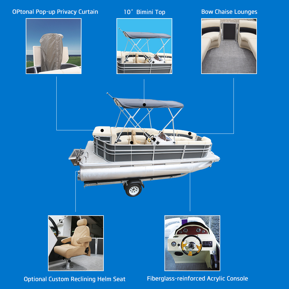 Kinocean Luxury Yacht 25ft Aluminum Fishing Pontoon Boat with Outboard Engine CE Certified for Sport Fishing Yacht Applications