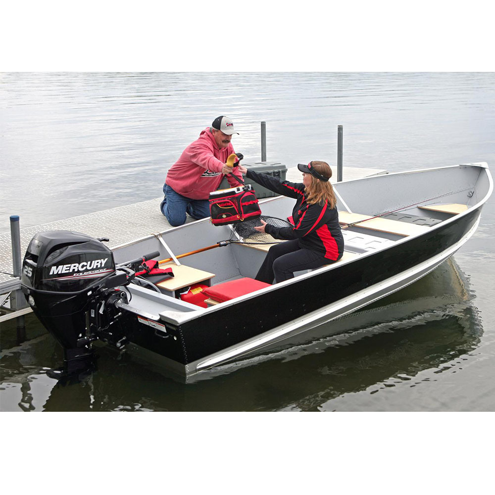 14ft V Bottom Black Aluminum Hull Work Boat Rowing Boat with Motor for River Fishing