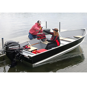 14ft V Bottom Black Aluminum Hull Work Boat Rowing Boat with Motor for River Fishing