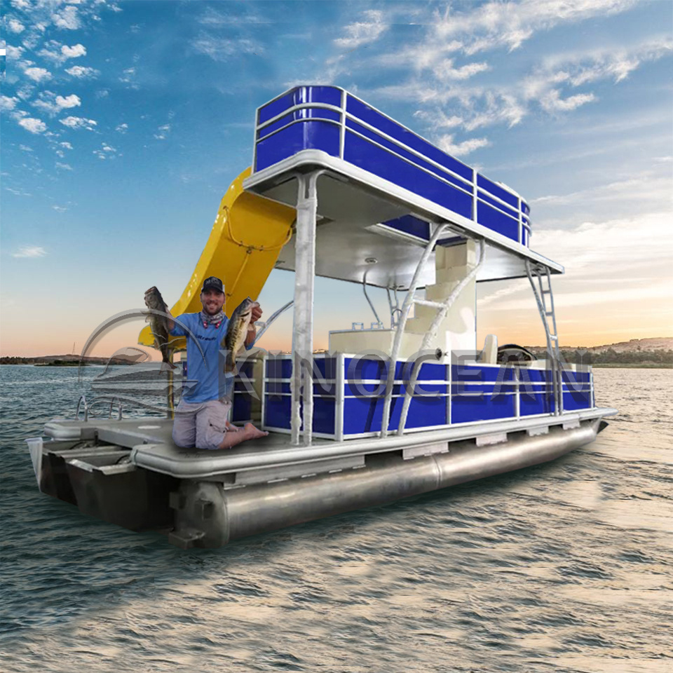 New Double Decker Electric Aluminium Pontoon Boat Catamaran Yacht With Motor And Trailer For Sale