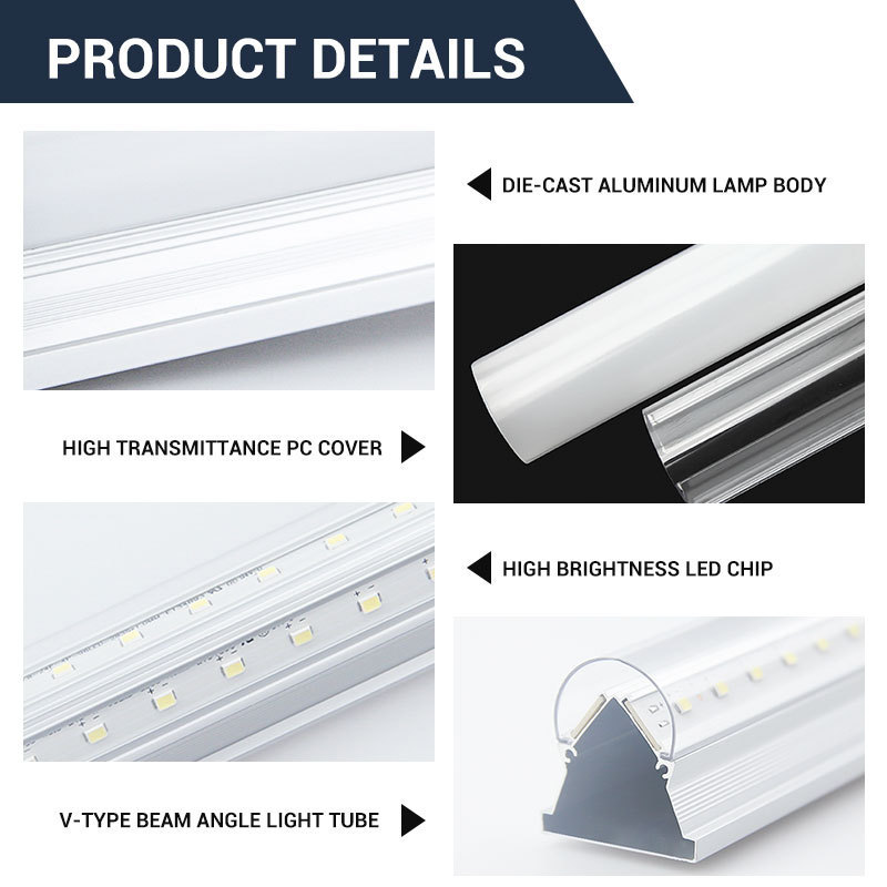 OEM/ODM V-shape 2ft 20W 600mm integrated t8 led tube light fixture for office warehouse supermarket 3000K 6500K double row led