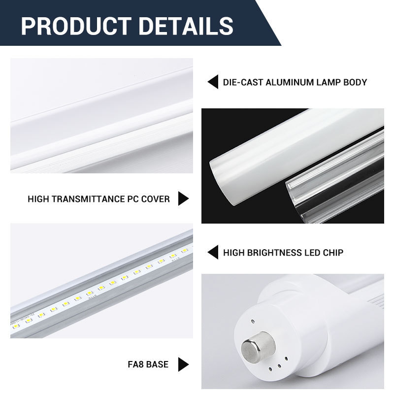 super bright high bay 2400mm 8ft t8 tube light led fixture with low price for workshop 5000k 36 watt replacement type b FA8 base