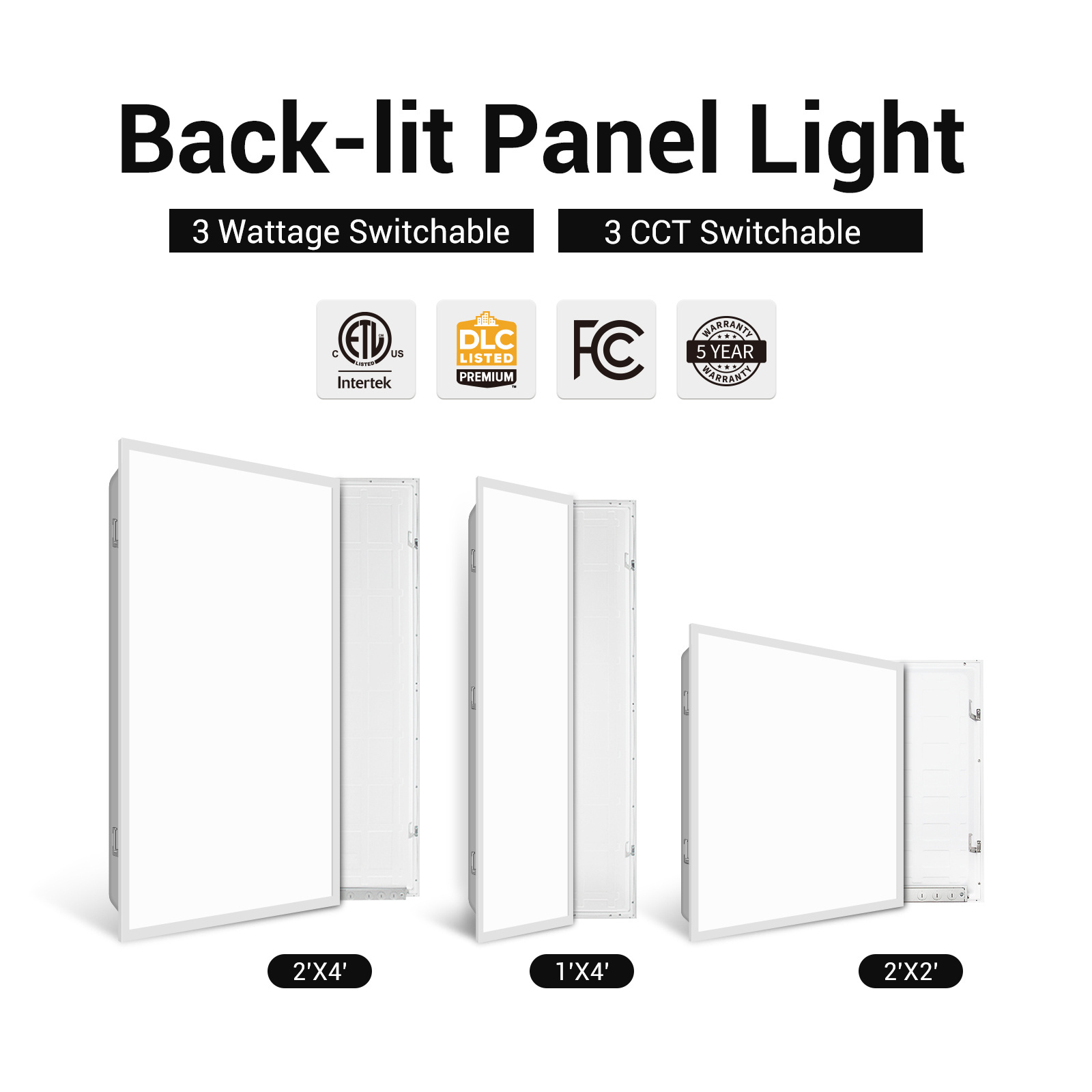 Kinlight LED back-lit panel light 3 wattage and 3 CCT adjustable 2*2  2*4 1*4 panel white frame 20W/30W/40W 3500K/4000K/5000K