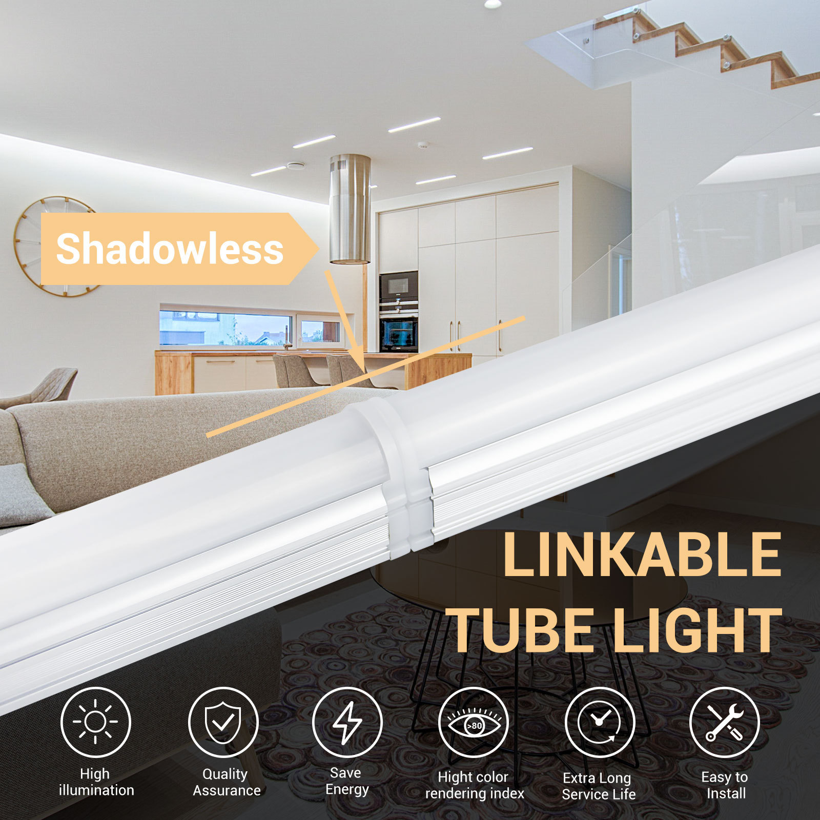 super bright t8 tube 45W 60W 72W seamless connection office linear linkable led integrated 8FT tube light fixture 2400mm