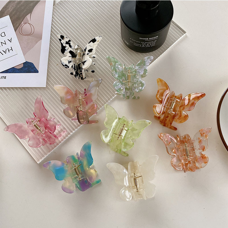 KL OEM Smooth Clear Small Pretty Cellulose Acetate Temperament Exquisite Hair Claw Clip Butterfly Hair Claw Clips