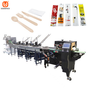 Disposable Plastic Wooden Spoon Fork And Knife packing machine Automatic Cutlery Set With Napkin Wrapping Machine