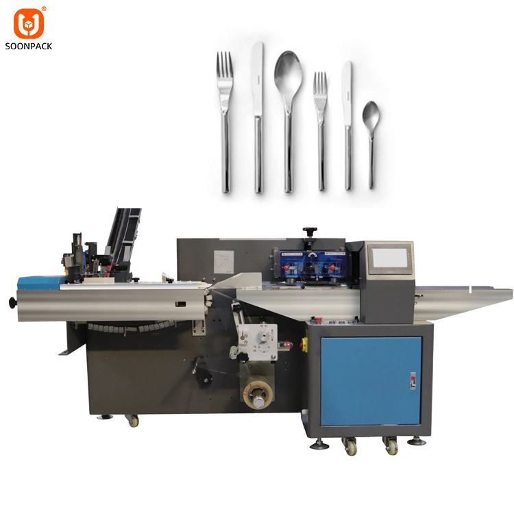 Disposable Plastic Wooden Spoon Fork And Knife packing machine Automatic Cutlery Set With Napkin Wrapping Machine